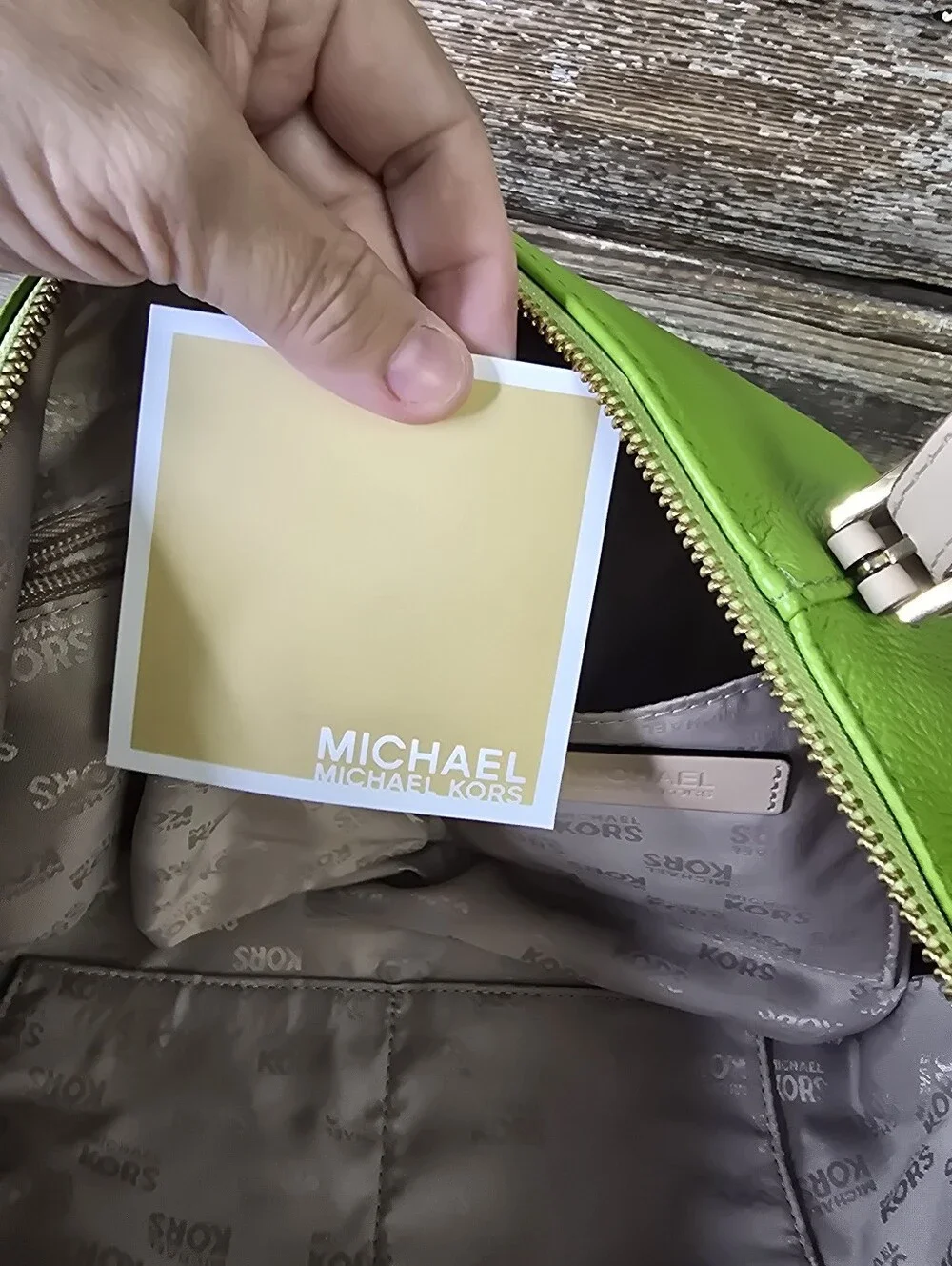Michael Kors Lime Green Pebbled Leather Tote Bag Gold Hardware, EUC